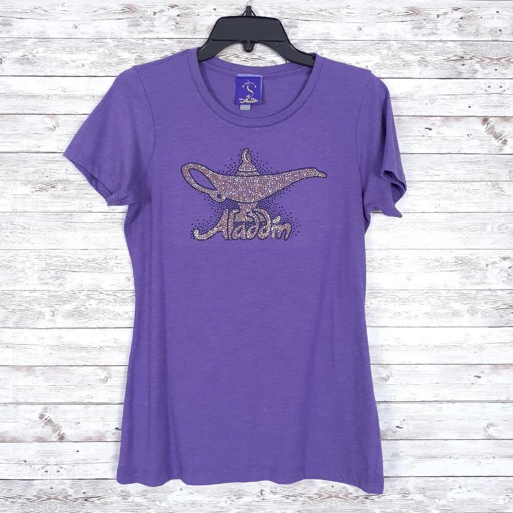 Disney Aladdin Womens Short Sleeved Tee L Purple Rhinestones 9